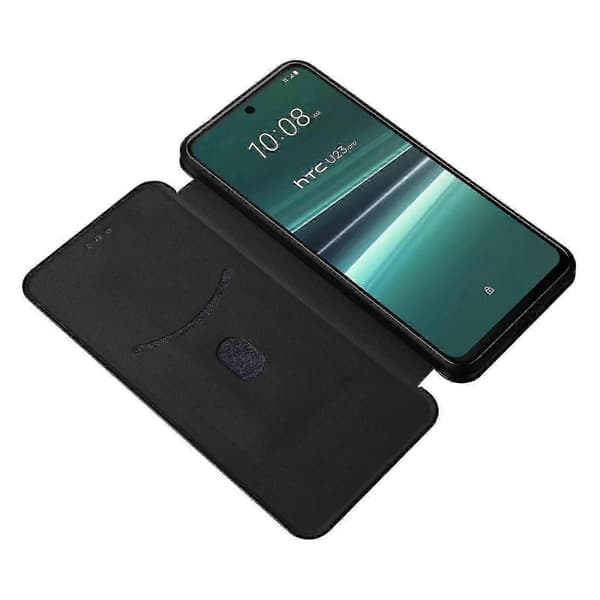 Til HTC U23 Pro 5G Telefonstativ Etui Kulfiber Tekstur Lædercover med Kortlomme -XN Black