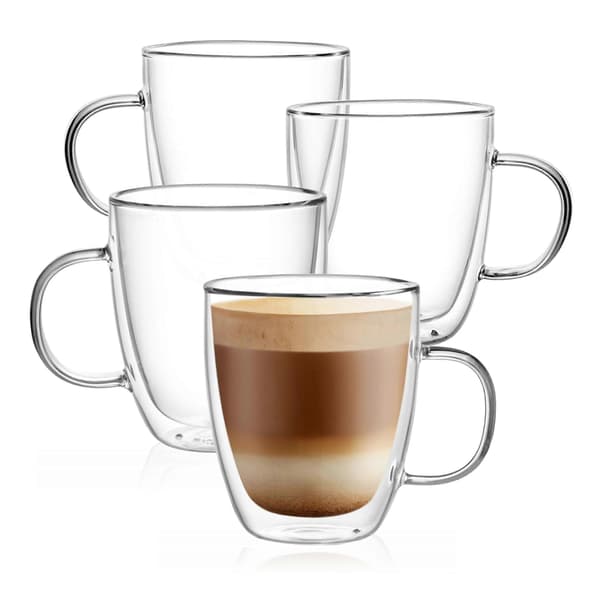 【03】4 Large Double Walled Insulated Coffee Mugs 350ml for Cappuccino, Hot Drinks, Dishwasher Safe, Durable Design
