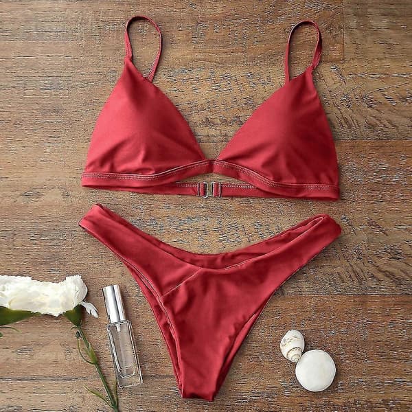 kvinnor push-up vadderad bh strand bikini set baddräkt badkläder Red L