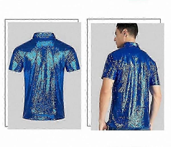 Glitter Pailletter Kortærmet T-shirt til Mænd Blue XL