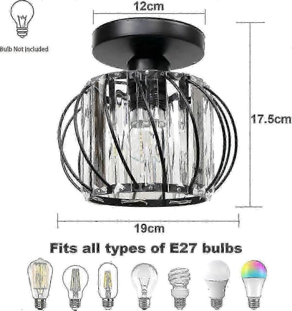 Lille LED-krystallysekrone i loftslampe, sort, 19 cm diameter, E27-fatning, Semi