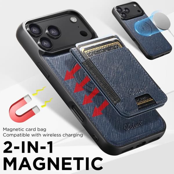【03】iPhone 17 -kotelo - Ristikkäisnahka MagSafella ja irrotettavalla lompakolla Blå