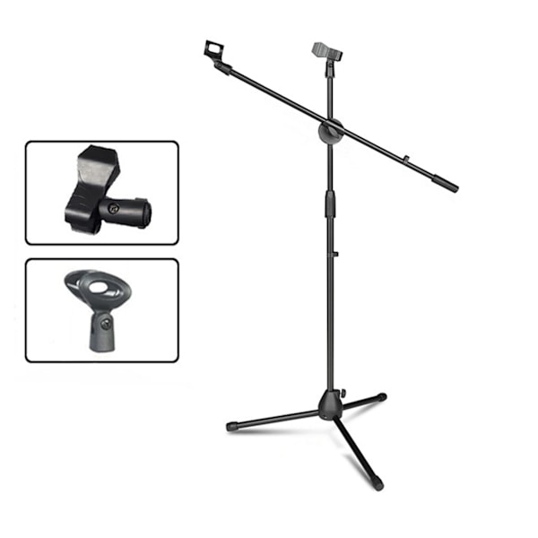 Mikrofonstativ Justerbar Mic Gulv Tripod med Klip til Sang Sceneoptræden Dobbelt Mikrofonklip