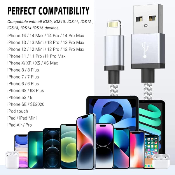 【03】2-pack Ultralång snabbladdande USB-kabel för iPhone 14 8 7 Plus 13 12 11 Pro Max XS XR USB-laddare datakabel flätad kabel 2 st 2PCS 2PCS 3m