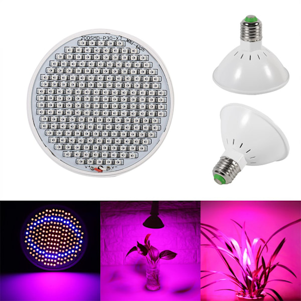 24W 200-LED Växtlampa E27 Hydroponisk Blomma Grönsaksodling Lampor 85~265V