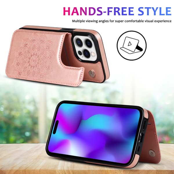 【03】til iPhone 17 Pro Max etui med kortholder, blomstermagnetknapper beskyttende pung etui til kvinder til iPhone 17 Pro Max, rosa pink pink iPhone 17 Pro Max
