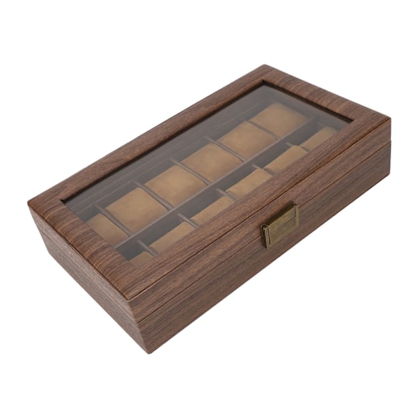 Klockbox Organizer 12 Fack Trämönstrad Lyxig Förvaringslåda Ultra Slät PU Läder Interiör