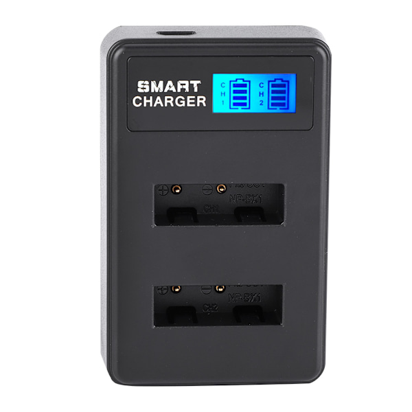 Bærbar Rejse Udendørs USB Opladning LCD Dobbelt Slots Oplader til NP-BX1 Batteri Sort