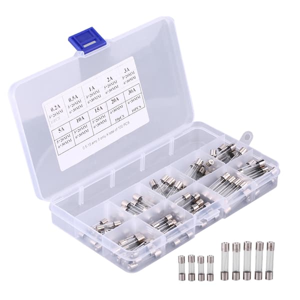 100 stk. 5*20 mm 6*30 mm Sortiment Bil Glas Sikring Rør Kit 0.2A 0.5A 1A 2A 3A 5A 10A 15A 20A 30A