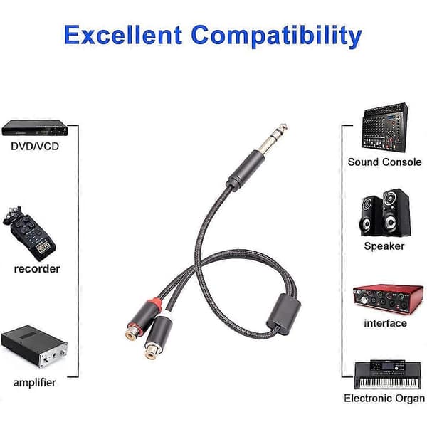 Dobbelt RCA til 6,35 mm adapter splitterkabel forgyldt stikledning