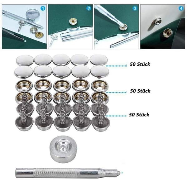 【03】Trykknapper, 150 stk. Rustfri Skrue Trykknapper 15mm Metal Trykknap Sæt med 2 eller