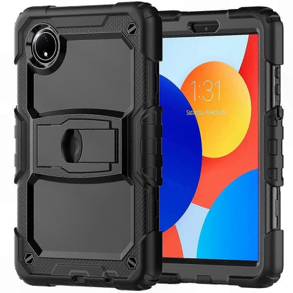 Universal silikonecover til tablet med skulderrem og holder til 8,7-tommer enheder Black