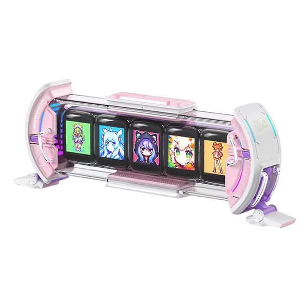 【03】Times Gate Pixel Art Gaming Setup Klocka med Smart App-kontroll, 128x128 IPS-skärm perfekt Pink