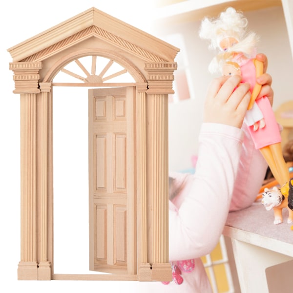 1:12 Dockhus Mini Trä Spetsig Dörr för Dockor DIY Dockhus Möbler Tillbehör