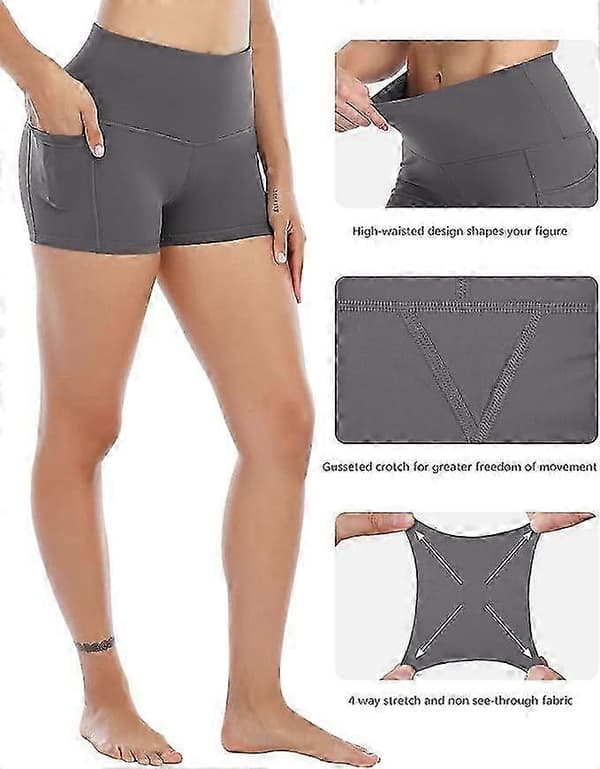 Spandexshorts til kvinder med lommer, højtaljede yoga- og træningsshorts til kvinder Dark grey S