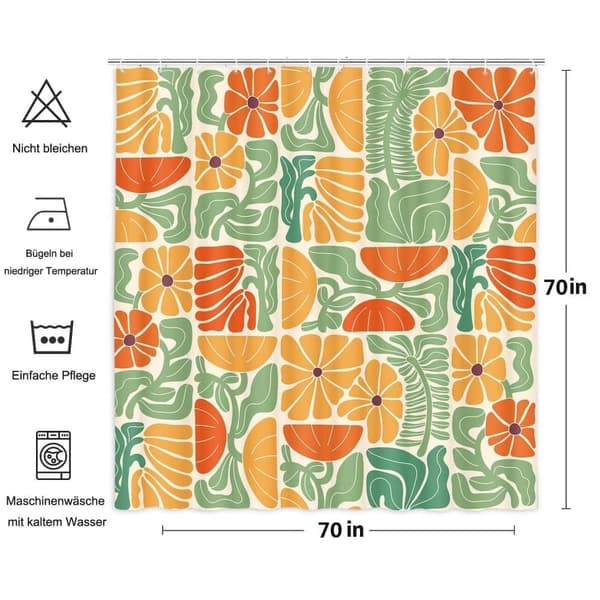 【03】Lollanda Boho Duschdraperi, 180x180 cm, Abstrakt Blommig, Vattentätt Polyester Duschdraperi med 12 Krokar, Modern Digitaltrycksdesign B