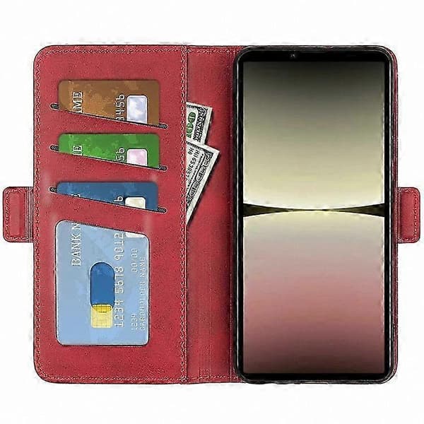Läderfodral med stativfunktion och vadstruktur för Xperia 10 V plånboksfodral Red