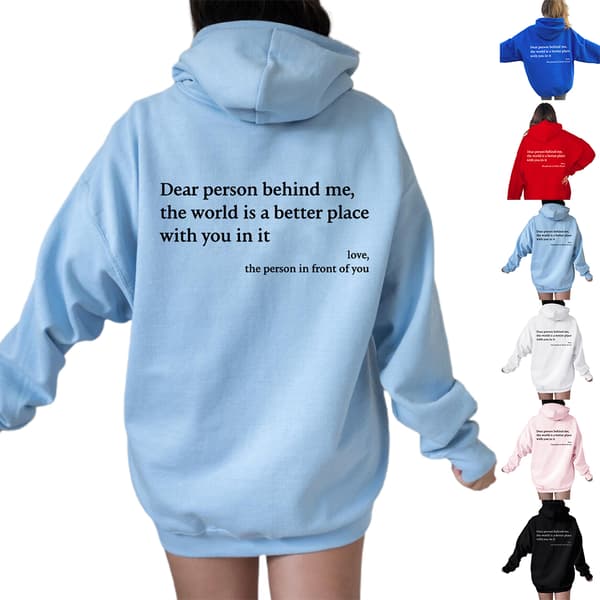 【03】Damehættetrøjer \"Dear Person Behind Me\" Hættetrøje Langærmet Pullover Toppe Hvid White M