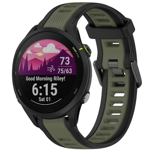 【03】22mm Silikone Urrem Til Garmin Forerunner 255 Green Black
