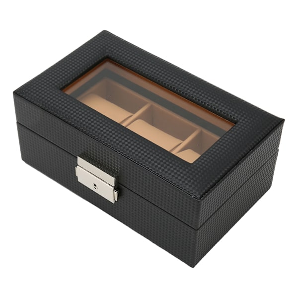 Ur Display Holder Stilfuld Let Luksus 3 Slots Låsbar Støvtæt Urkasse med Glasplade Sort