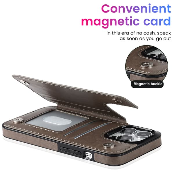 【03】til iPhone 17 Pro etui med kortholder, blomstermagnetknapper beskyttende pung etui til kvinder til iPhone 17 Pro, brun brw brwon iPhone 17 Pro