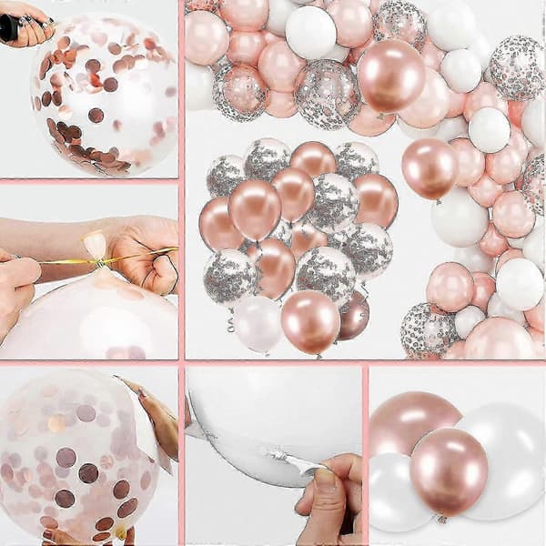 Lyserød ballonbue med konfetti til bryllupper, fødselsdage, dimissioner, babyshowers og fester