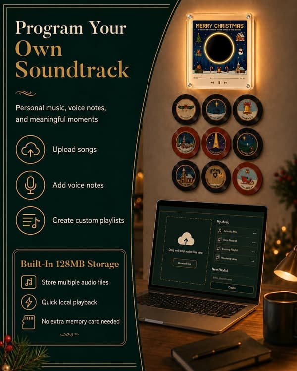Jul Vinylafspiller Køleskabsskive NFC Magnetisk Spilledåse Sæt Mini Jingle Magneter, Køleskab Tilpasset Opbevaring, Personlig Retro, 9 Programmerbare Dele