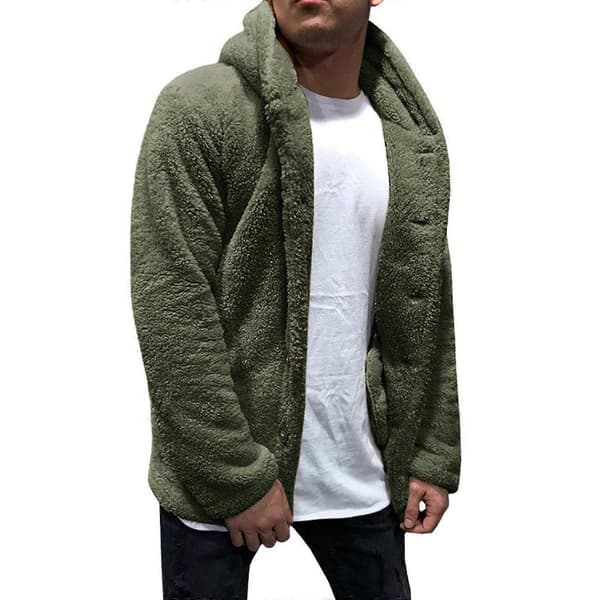 Herrplyschkappa Fluffig ullkofta med öppen framsida, knappar, vintervarm, tjockt foder, marinblå XXXL Navy Blue XXXL