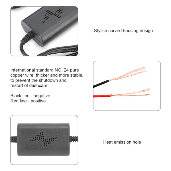 Dash Cam Hardwire Kit 12V/24V til 5V 2.5A Venstre Vinkel Mini USB Step-Down Linje til Parkeringsovervågning