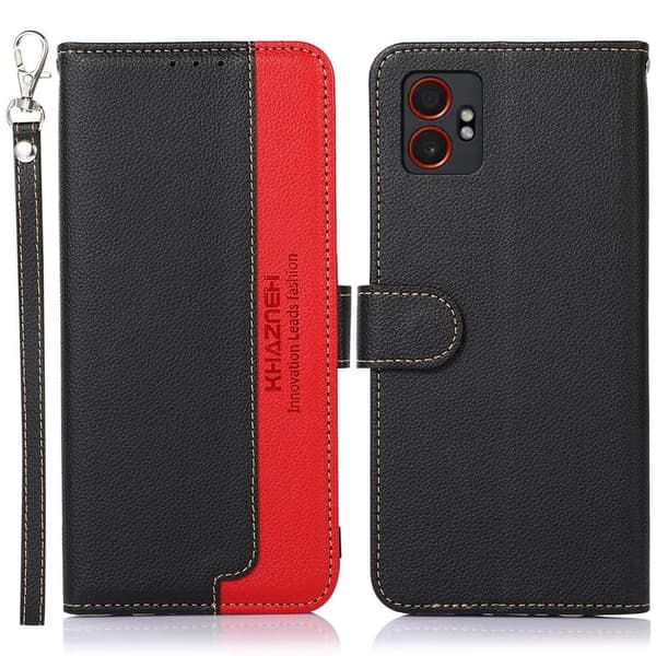 【03】Til Samsung Galaxy XCover7 Pro Etui Pung Etui i PU-læder med Rem Sort Black black