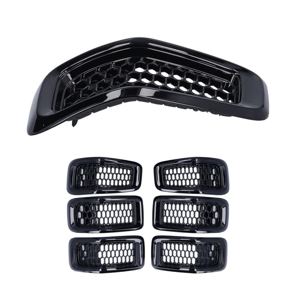 7 stk. frontgrillindsatser grillbeskyttelsestrimtilbehør passer til Jeep Cherokee 2014-2018, blank sort ramme