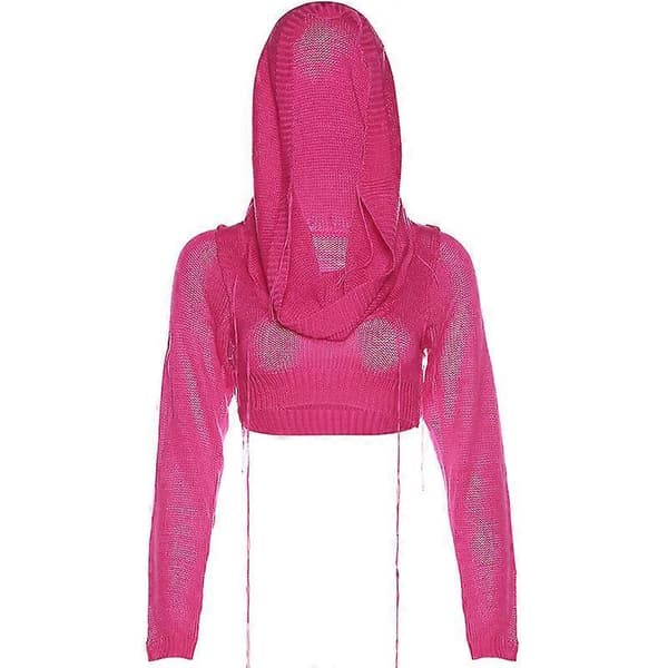 Trendy ny langærmet crop top med hætte til kvinder, crop top i crop top-model Rose red S