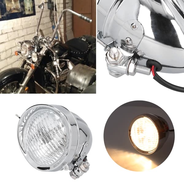 Høj Lysstyrke 12V Retro Motorcykel Forlygte Frontlampe, Forkromet Universal