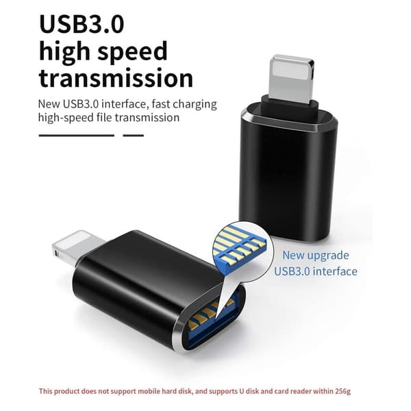 2 kpl USB3.0 OTG-Lightning-adapteri iOS-tukeen USB-laitteiden liittämiseksi iPhoneen ja iPadiin
