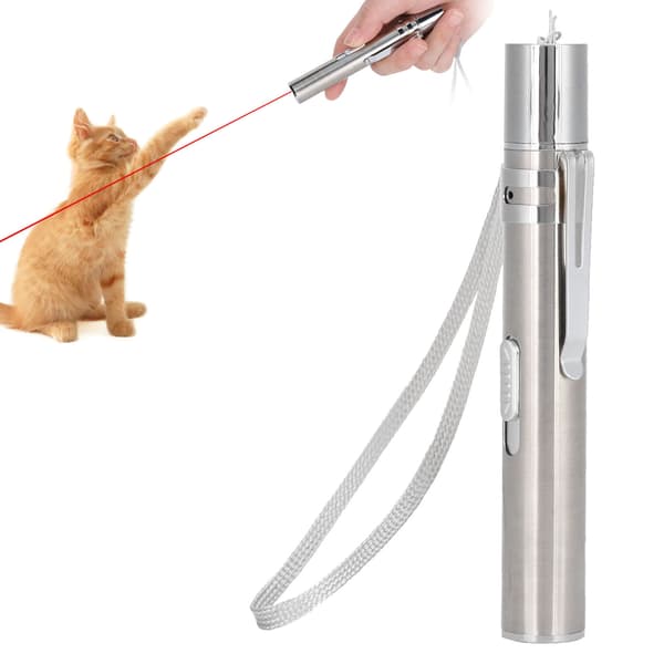 Rød/UV-lys Drille Kat Pen Pointer USB Genopladelig Rustfrit Stål Kæledyr Interaktivt Træningslegetøj