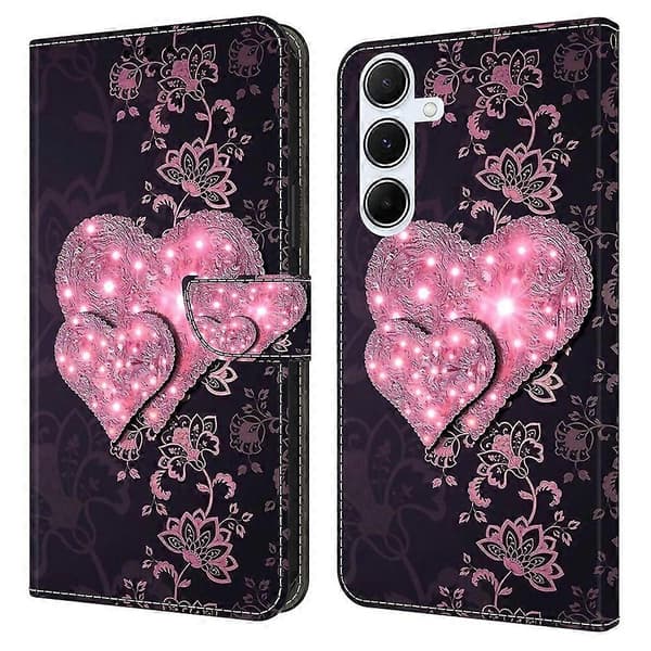 【03】For Samsung Galaxy A16 5G 4G Case 3D Pattern PU Leather Wallet Phone Case with Stand - Lace Hearts