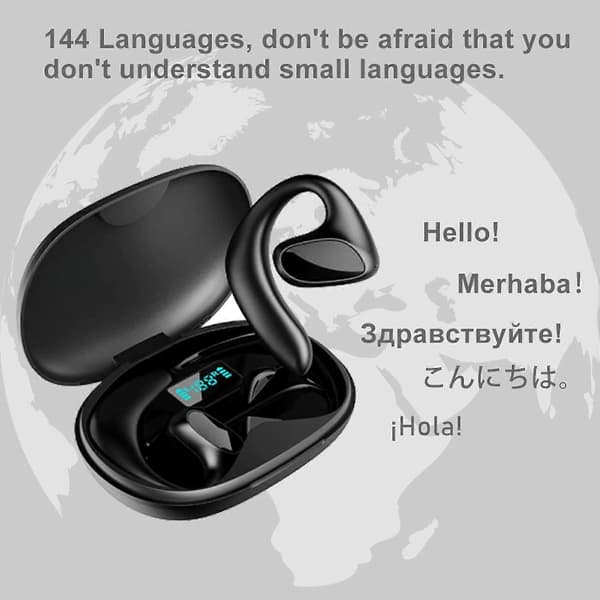 【03】Talkbuds Translator, Qinux Talkbuds, Oversættelseshovedtelefoner med Bluetooth og App (Sort)