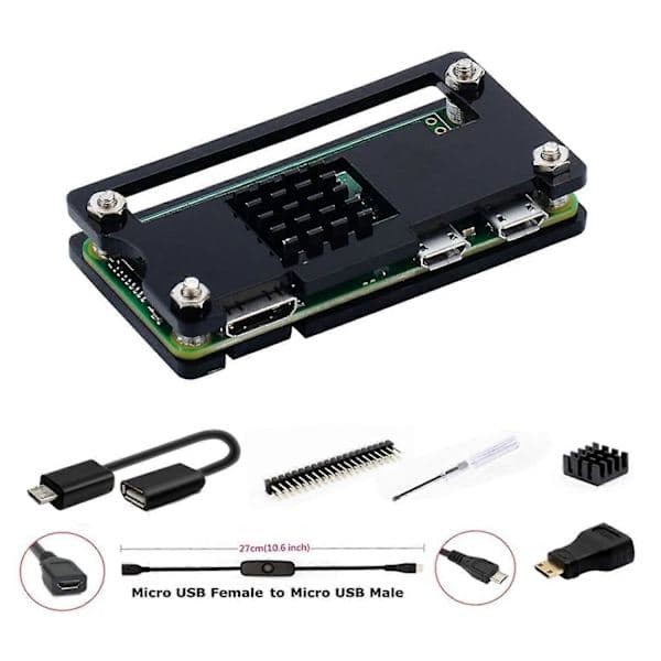 【03】Raspberry Pi Zero 2 W/Zero W Fodral, 7-i-1 Startpaket med Akrylfodral, GPIO-Header, OTG-Kabel, HDMI-Adapter