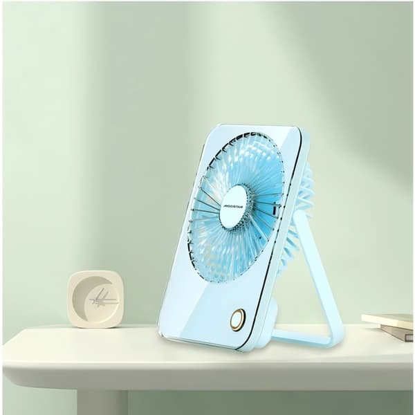 Aigostar Mini Bordventilator – Blå, 3-tommer, 5 Blade, 3 Hastigheder, 3600mAh – Stille til Kontor og Soveværelse