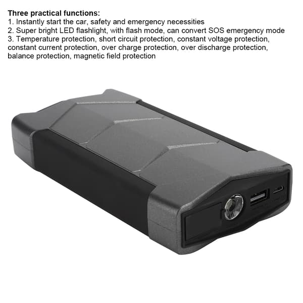 Multi-funktionel bil jumpstarter powerbank - 12000mAh, 12V oplader (Sort)