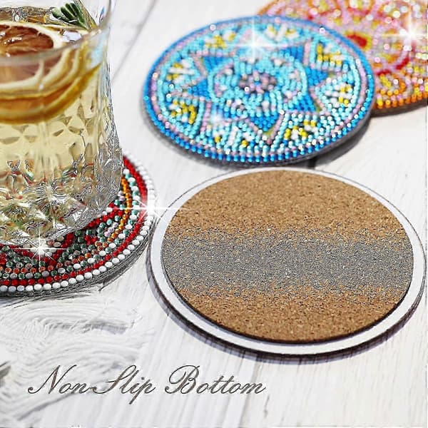 Stk. Diamantmaleri Coasters Med Holder, Gør-det-selv Mandala Coasters Diamantmaleri Sæt Til Begyndere Voksne -XN D with holder