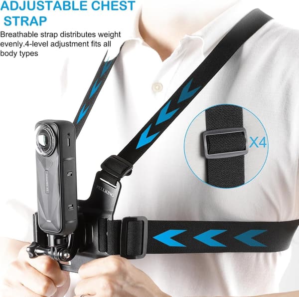 【03】2025 Latest Model Accessory Kit for Insta 360 X5 X4 X3 X2, Chest Mount Head Strap Harness Backpack Clip Holder Wrist Strap, 360° Rotation