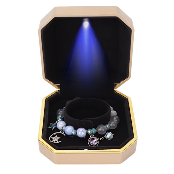 LED Armbånd Opbevaringsboks Bærbar Elegant Smykker Armbånd Display Case Organizer til Bryllupsforslag Guld