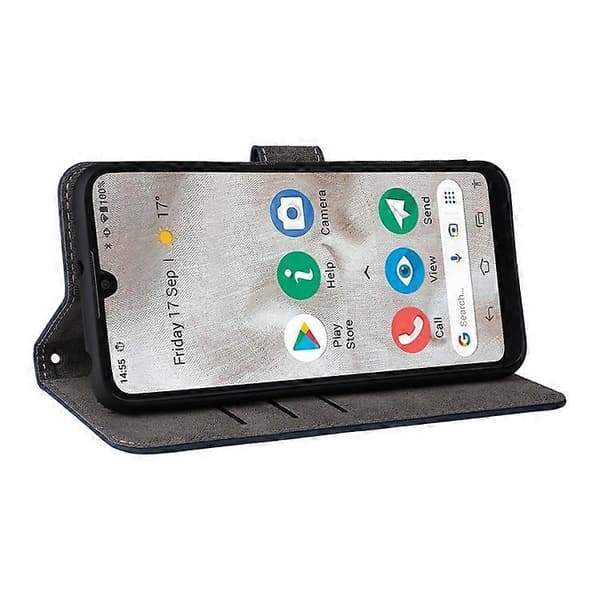 【03】Plånboksfodral i PU-läder med ID och stativ för Doro 8100 / 8200 med rem Brun