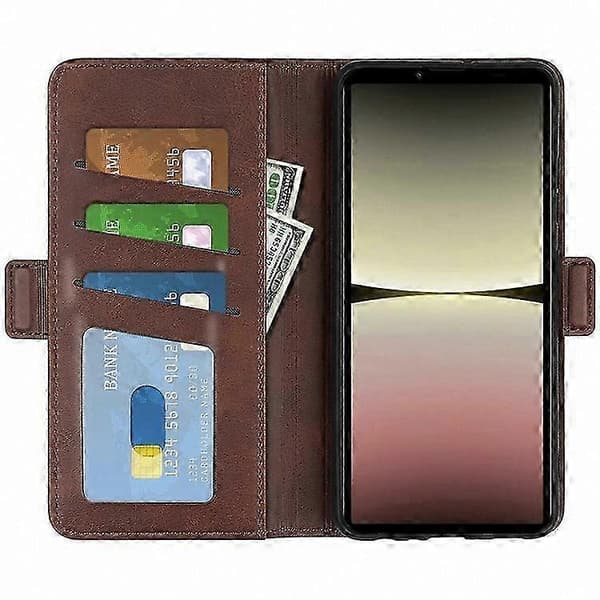 Läderfodral med stativfunktion och vadstruktur för Xperia 10 V plånboksfodral Brown