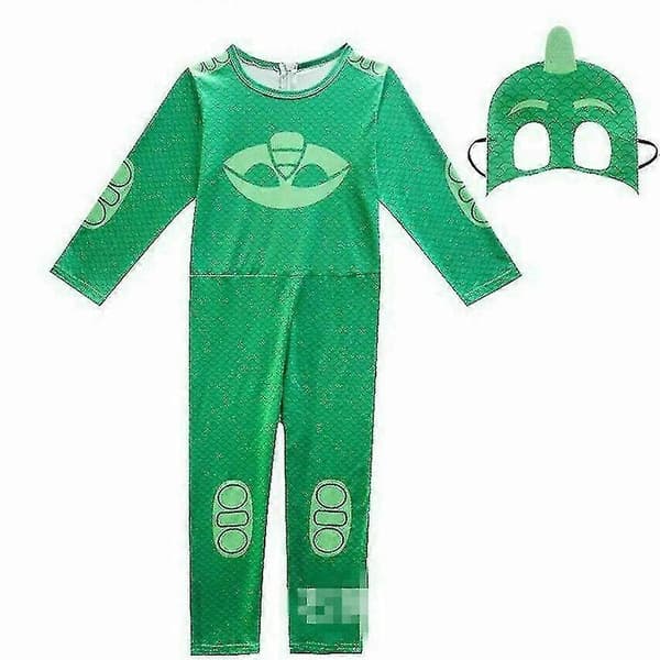 【03】Børns rollespilskostume ugle, katte-dreng eller gekko forklædning E Grøn Grøn Green L(130-140CM)