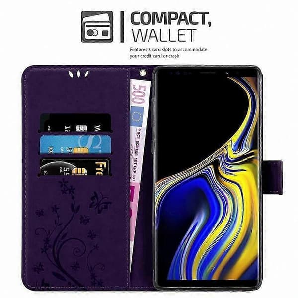 Blommönster Mobilskal med Kortfack för Galaxy Note 9 Skyddsskydd FLORAL DARK LILA Galaxy NOTE 9