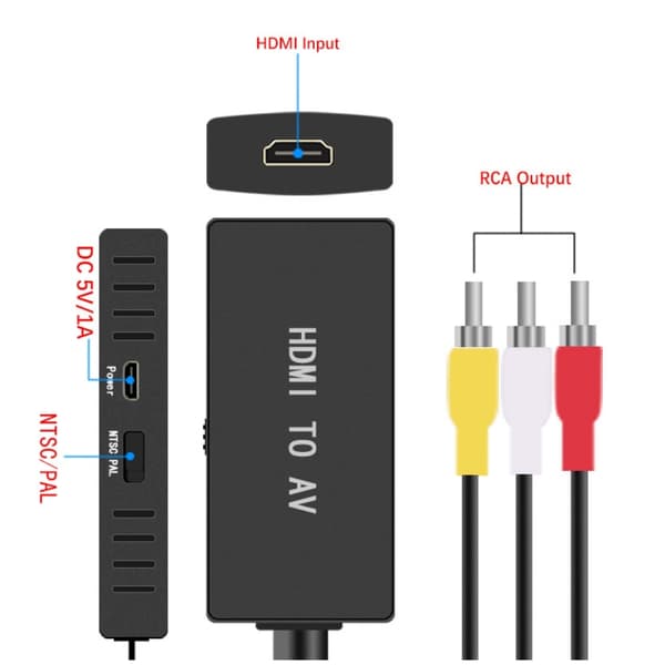 HDMI til AV 3xRCA CVBS komposit videoadapter, HDMI til AV-switcher, HDTV til AV