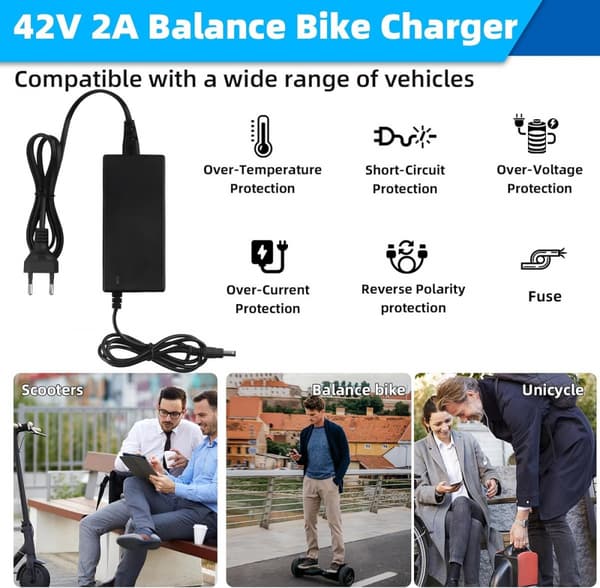 【03】42V 2A Oplader med 5 stik til Scooter 36V Lithium Batteri Elcykel Scooter Batterioplader