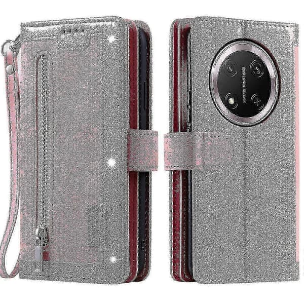 Til Honor Magic7 Lite/X9c 5G PU-læder lynlås pung etui med 9 kortpladser -NBB Rose Gold